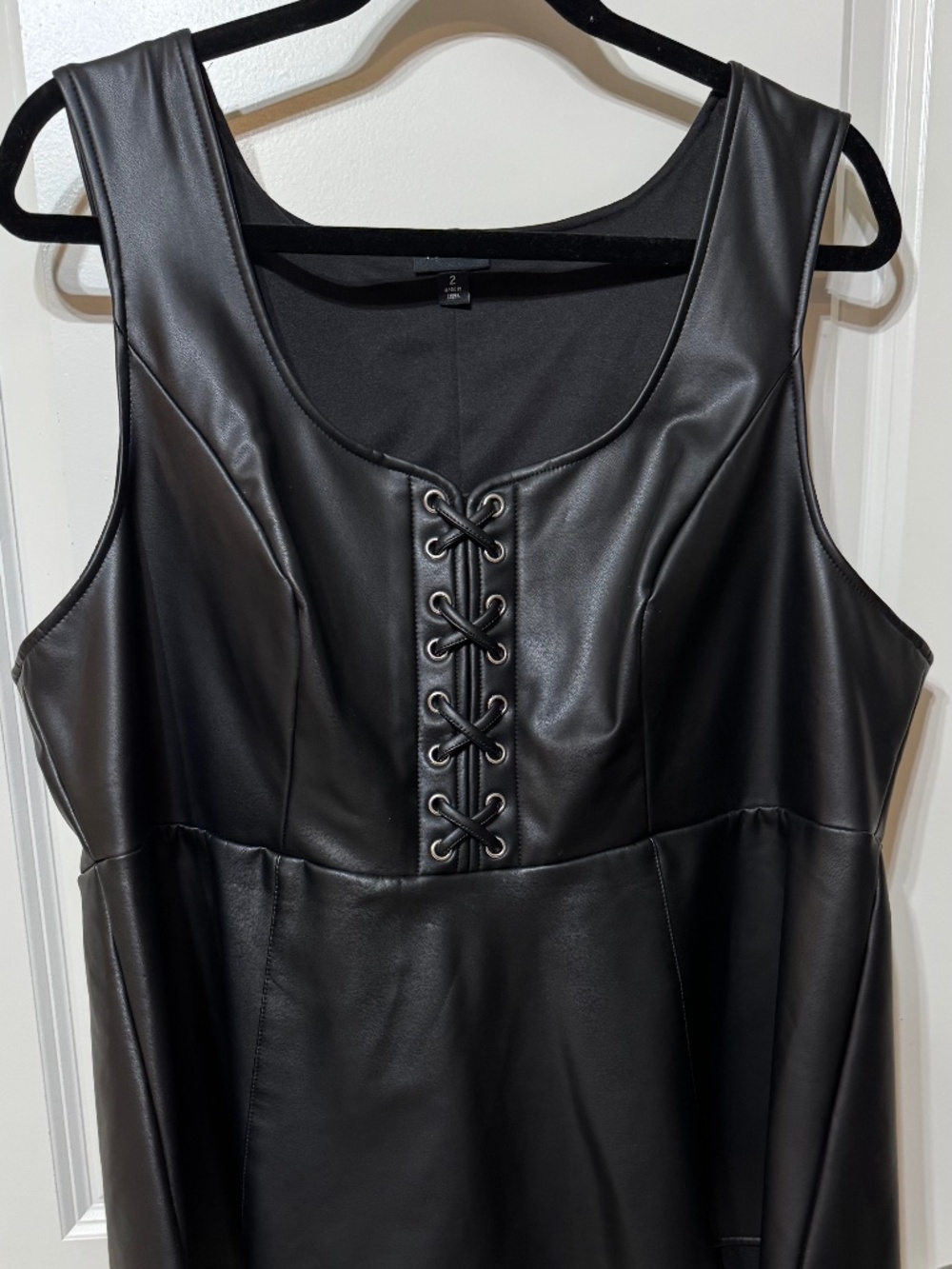 Torrid Size 2 Black Faux Leather Lace-Up Peplum Tank Top Plus Size